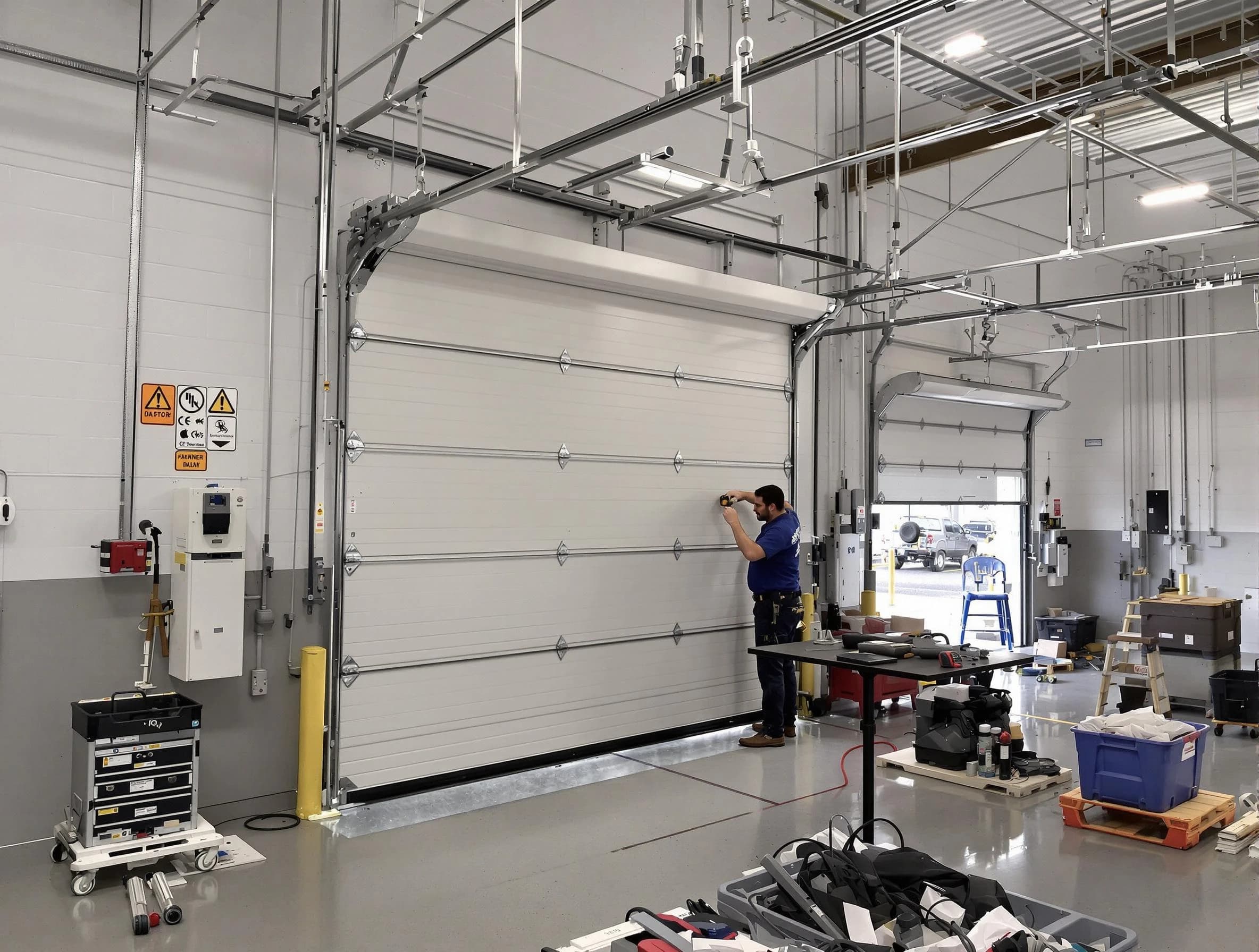 Commercial garage door repair being performed by Vestavia Hills Garage Door Repair expert in Vestavia Hills