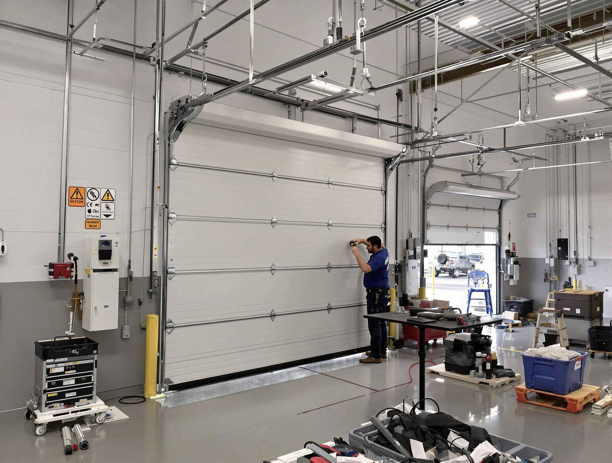 Commercial garage door repair being performed by Vestavia Hills Garage Door Repair expert in Vestavia Hills