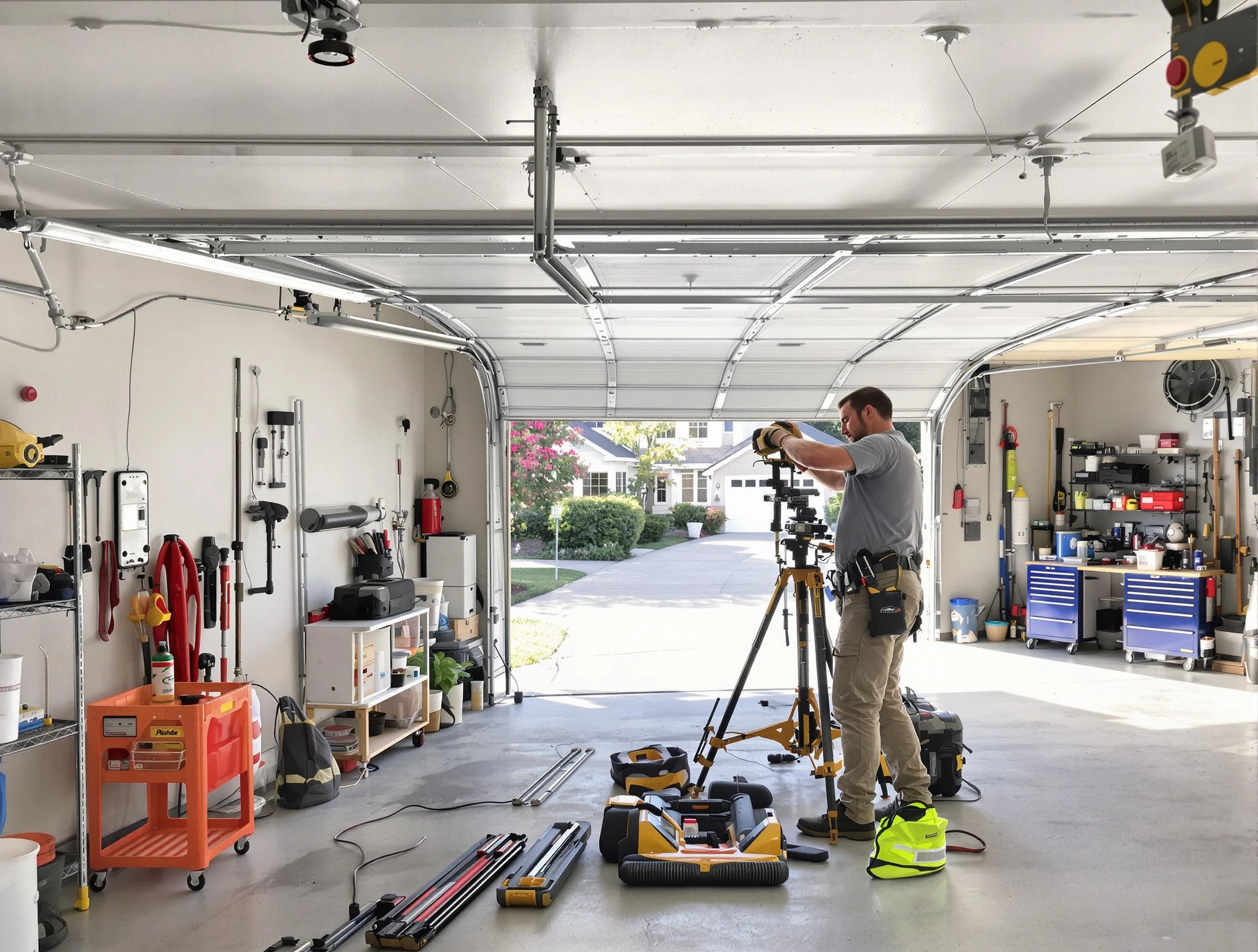 Vestavia Hills Garage Door Repair specialist performing laser-guided track alignment in Vestavia Hills
